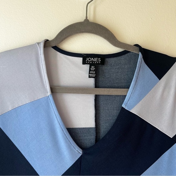 Jones New York Abstract Geo Print Blouse S Blue Black Cream Dolman Sleeve Top - Picture 5 of 10